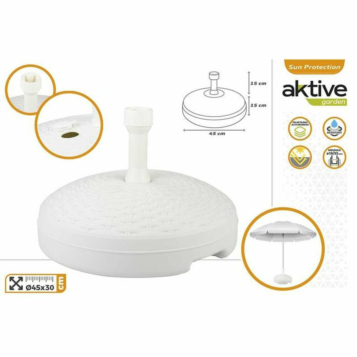 Base pour parapluie Aktive Blanc 45 x 30 x 45 cm Parasol